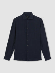Reiss | Linen Button-Through Shirt in Navy