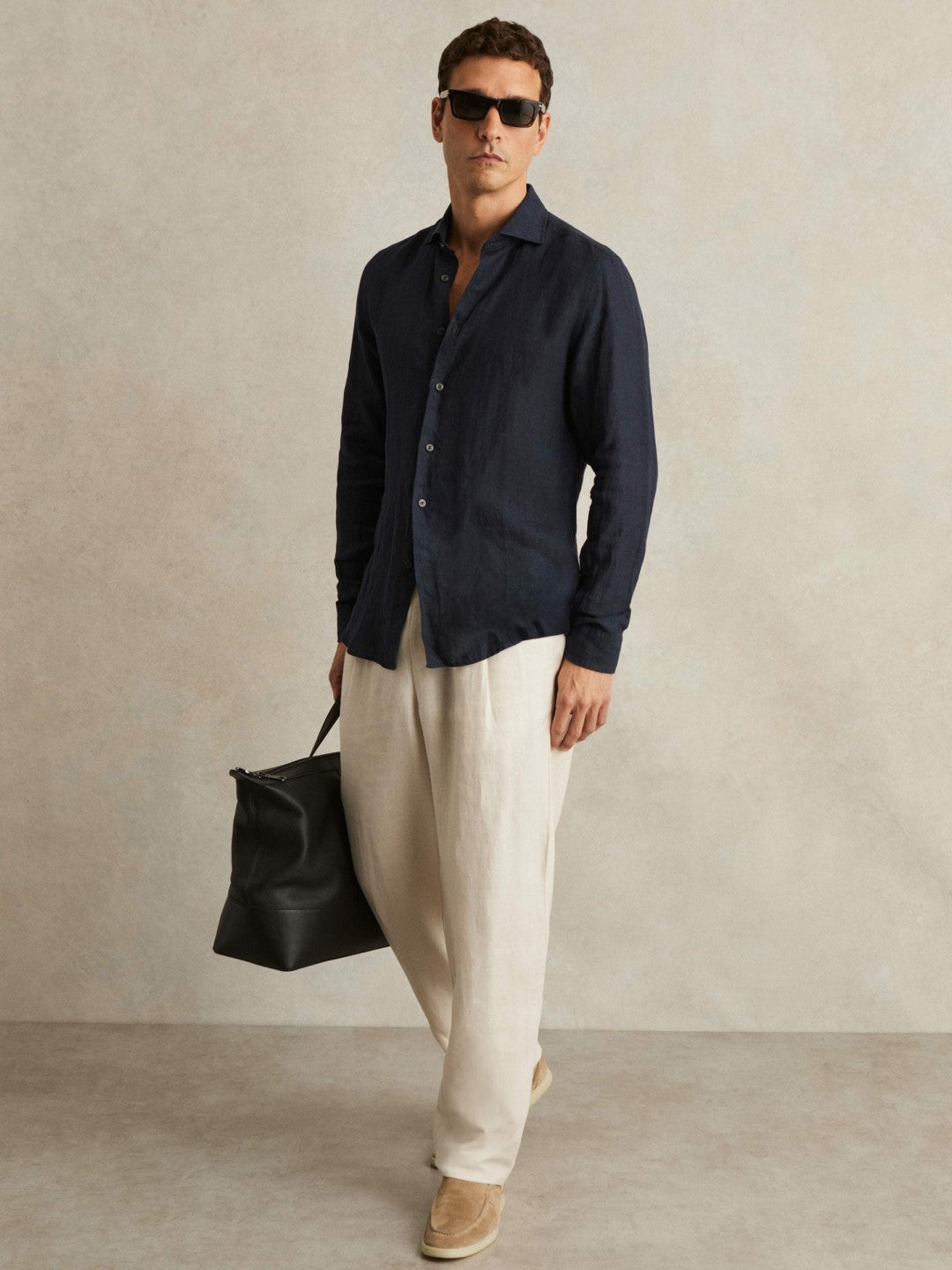 Reiss | Linen Button-Through Shirt in Navy