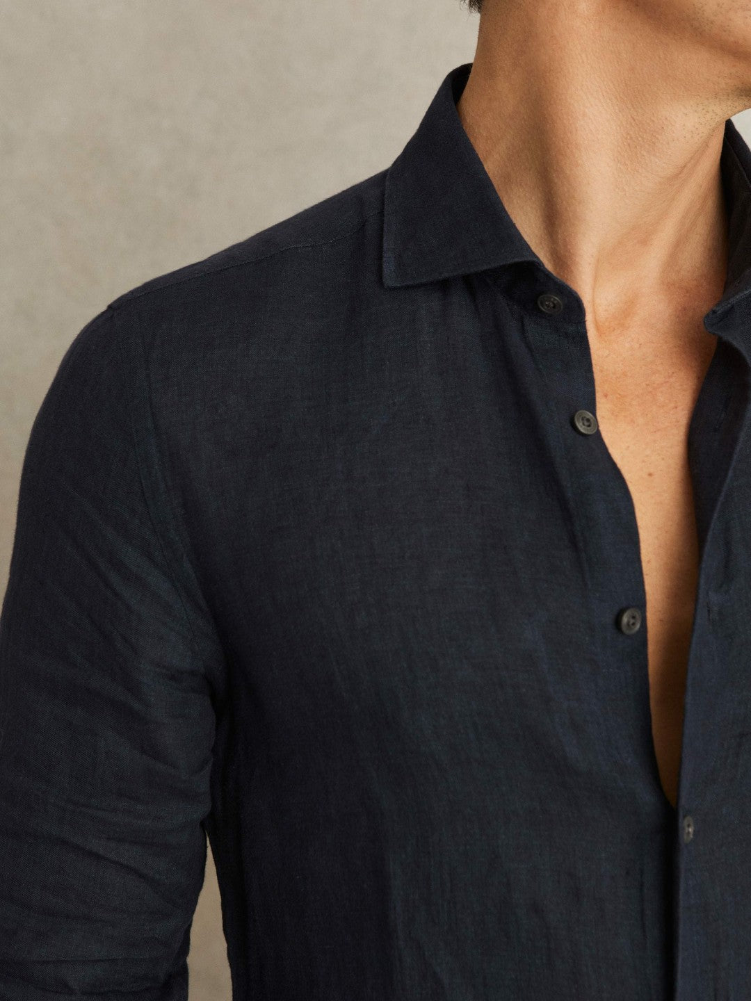 Reiss | Linen Button-Through Shirt in Navy