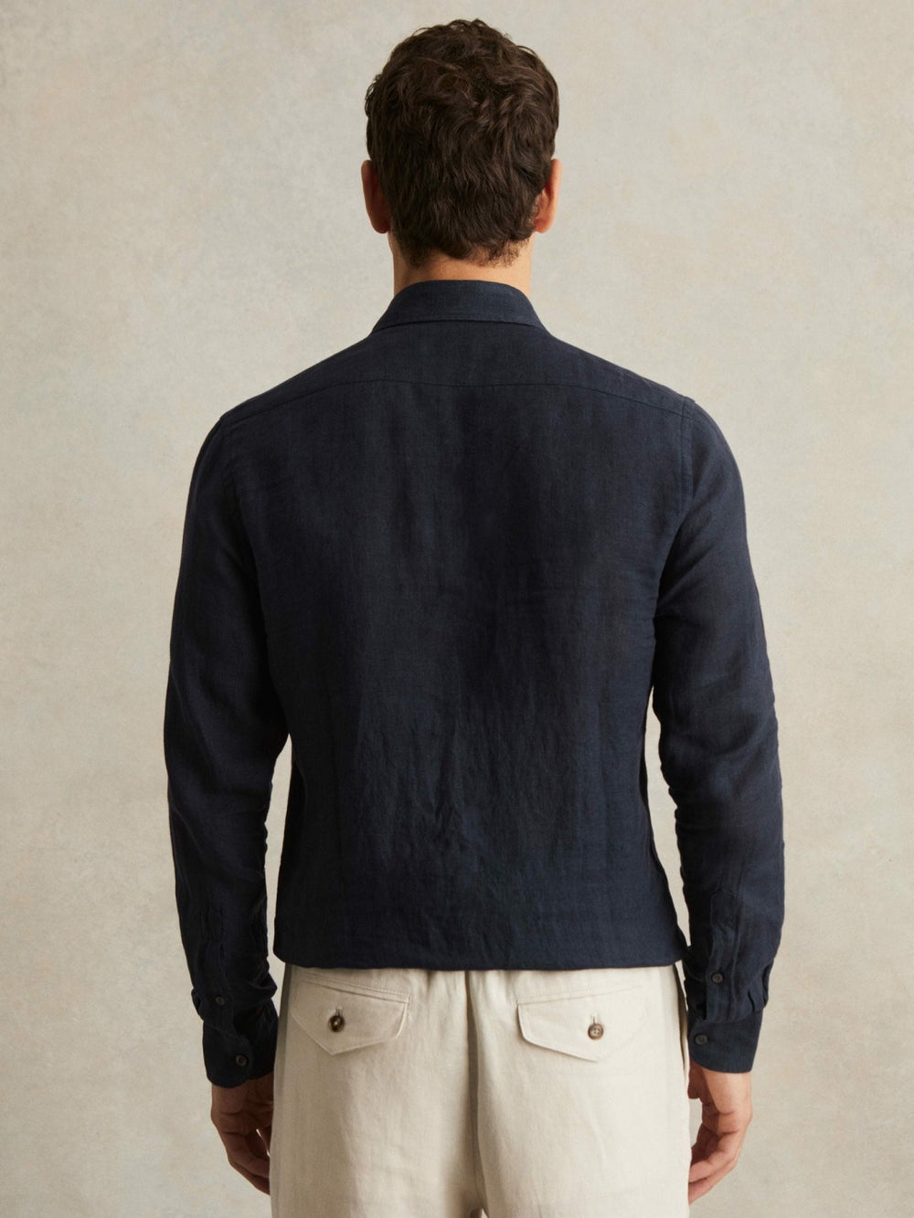Reiss | Linen Button-Through Shirt in Navy