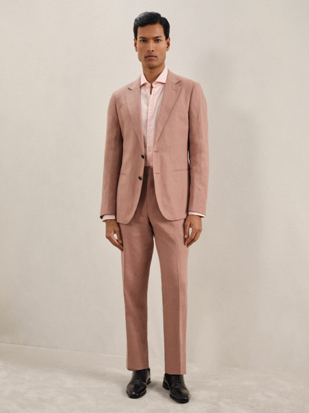 Reiss | Single-Breasted Linen Suit Blazer Slim Fit in Rose Pink