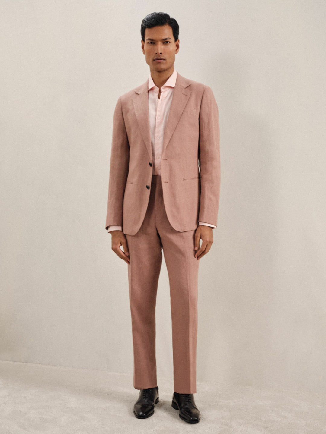 Reiss | Single-Breasted Linen Suit Blazer Slim Fit in Rose Pink