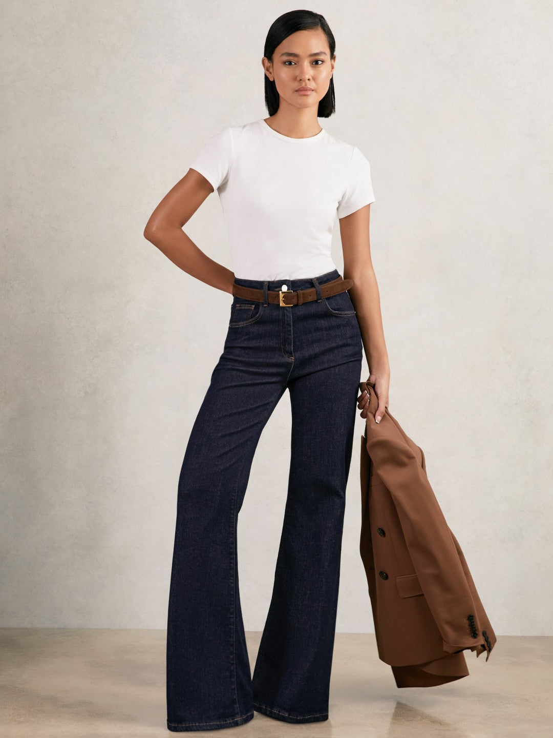 Reiss | Petite Mid-Rise Flared Jeans in Dark Blue