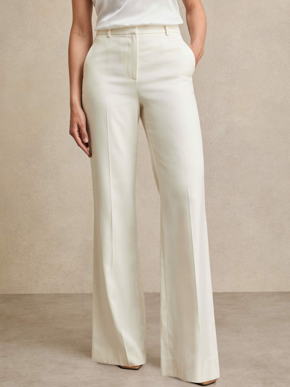 Reiss | Petite Wide Leg Tailored Trousers in Cream