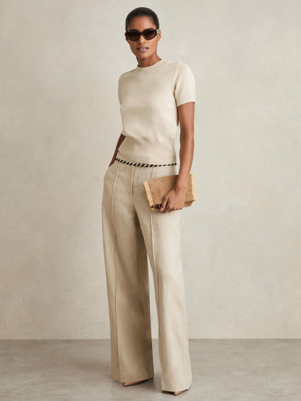 Reiss | Cotton And Wool Crew-Neck Top in Neutral