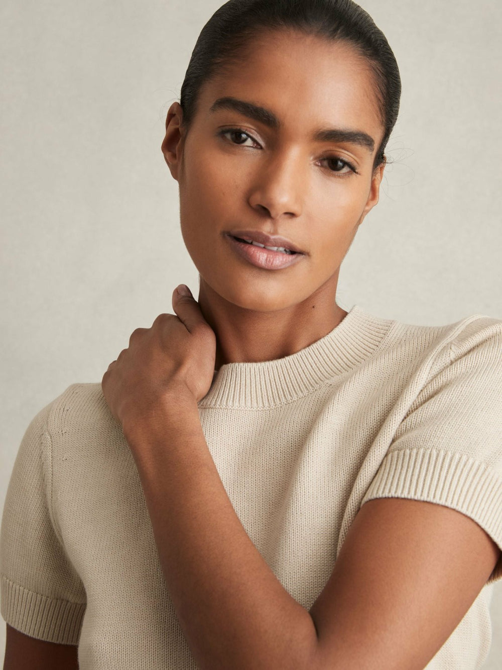 Reiss | Cotton And Wool Crew-Neck Top in Neutral