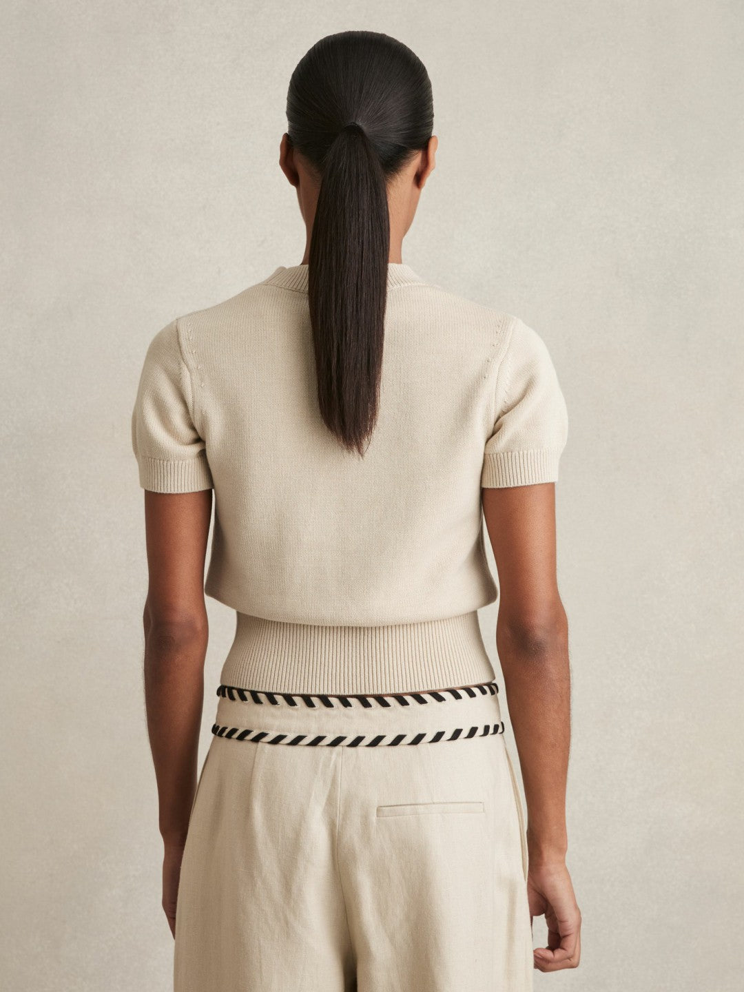 Reiss | Cotton And Wool Crew-Neck Top in Neutral