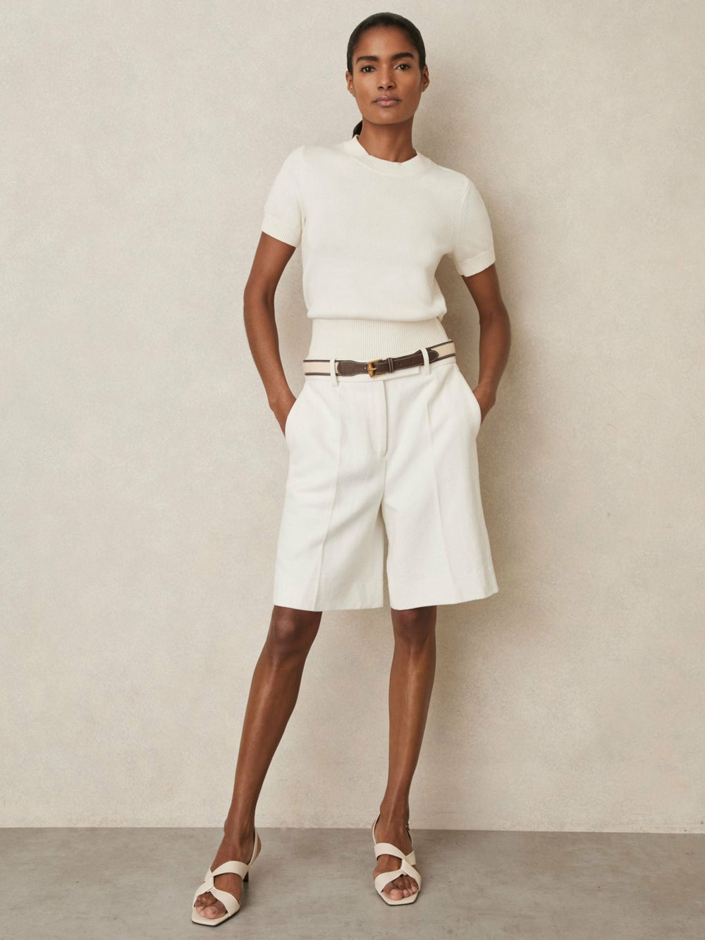 Reiss | Cotton And Wool Crew-Neck Top in Ivory