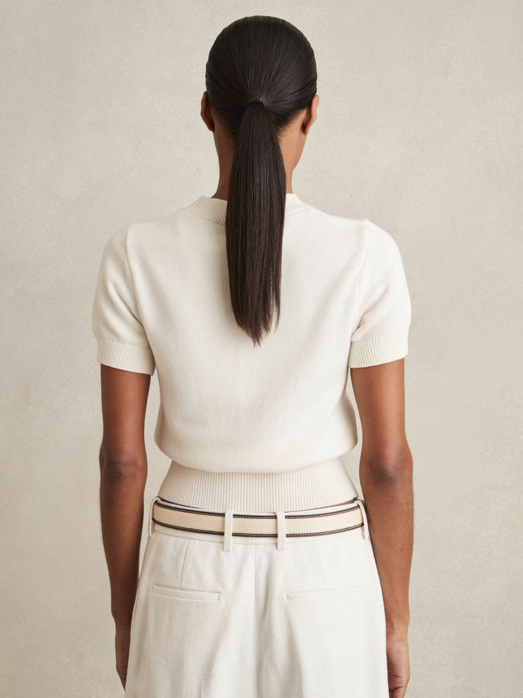 Reiss | Cotton And Wool Crew-Neck Top in Ivory