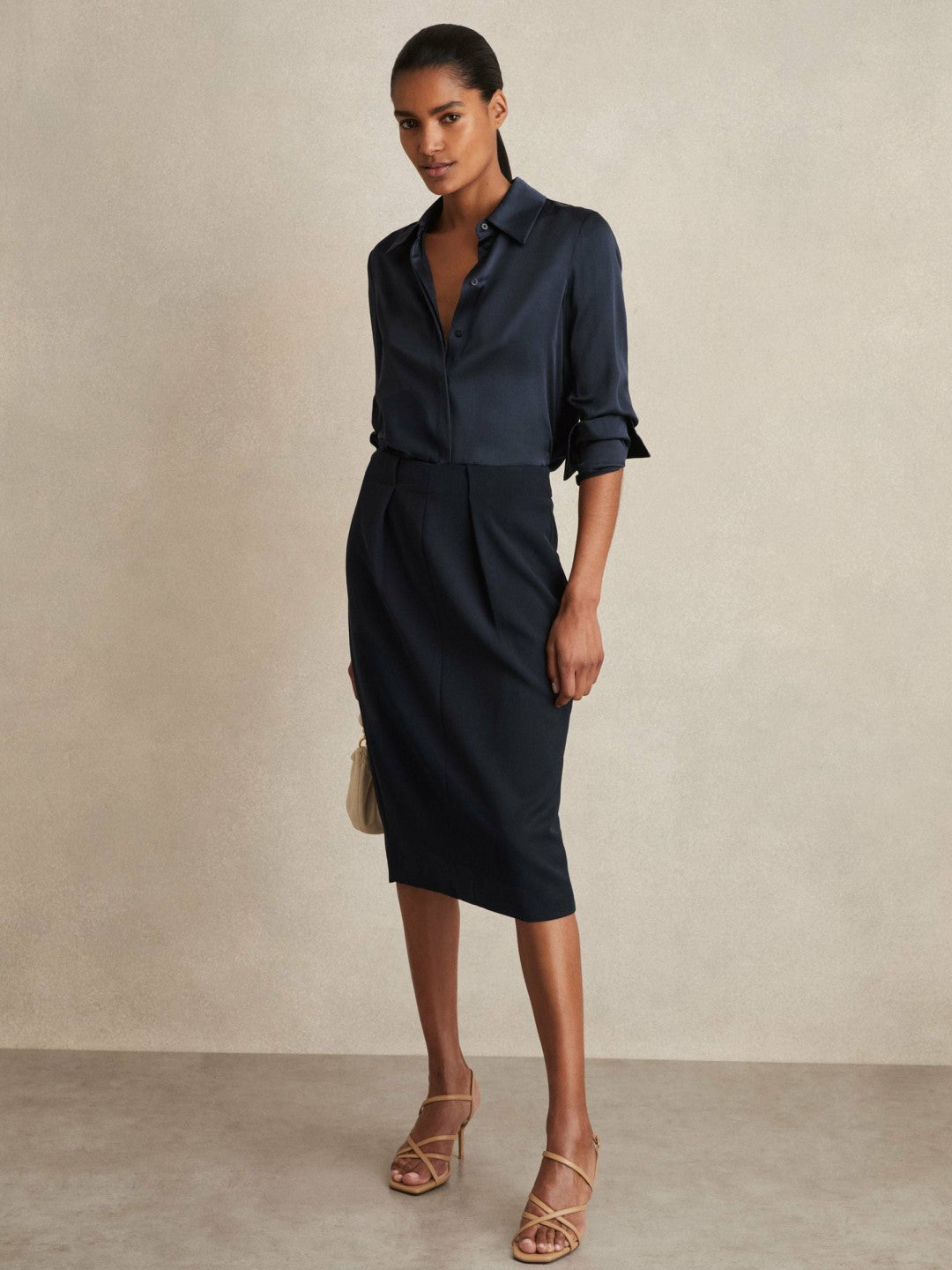 Reiss | Tailored Midi Suit Skirt in Navy
