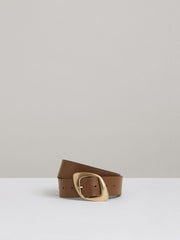 Reiss | Leather Curved-Edge Buckle Belt in Taupe
