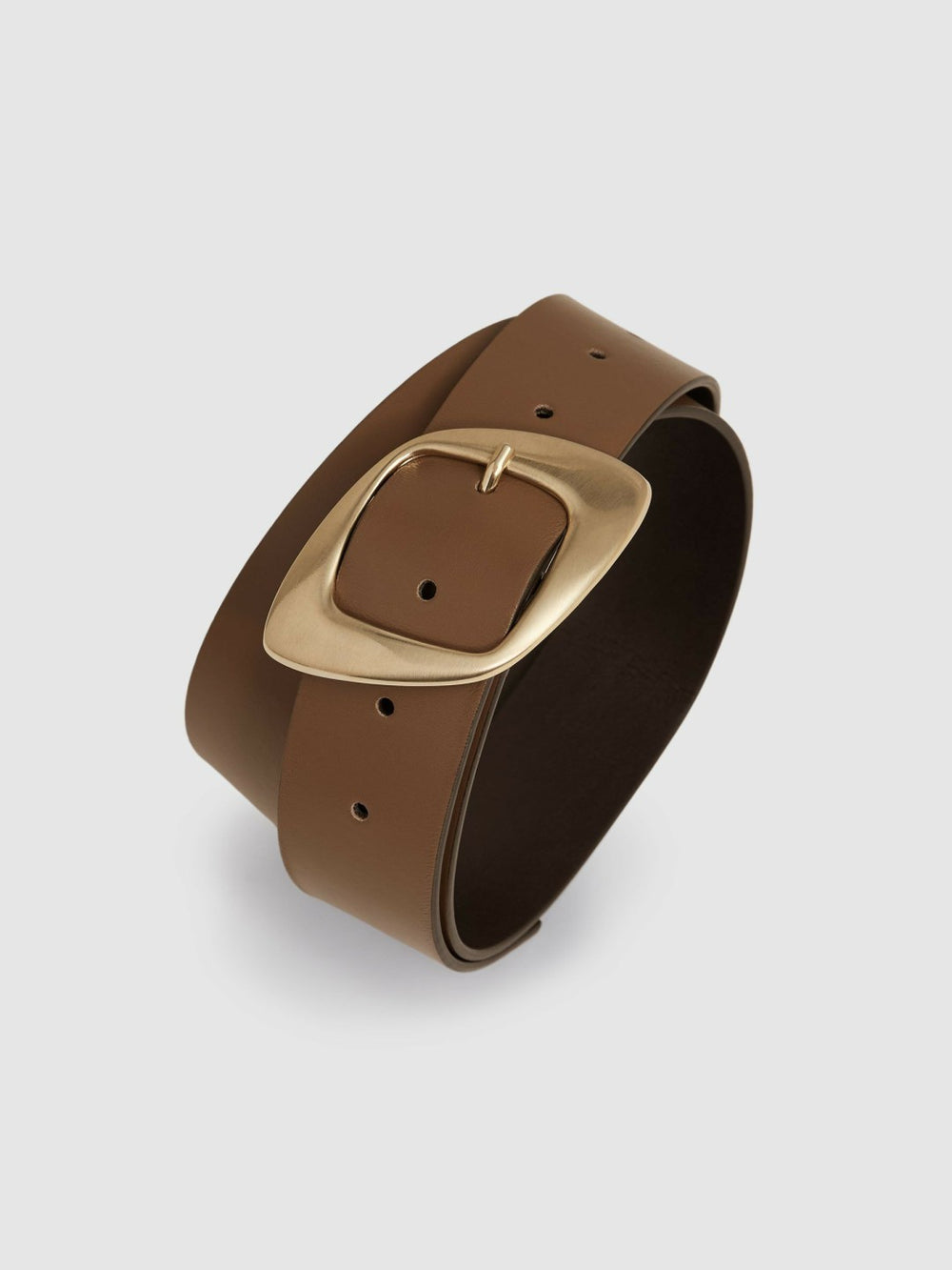 Reiss | Leather Curved-Edge Buckle Belt in Taupe