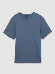 Reiss | Mercerised-Cotton Ribbed T-Shirt in Airforce Blue