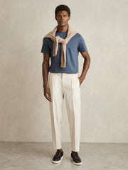 Reiss | Mercerised-Cotton Ribbed T-Shirt in Airforce Blue