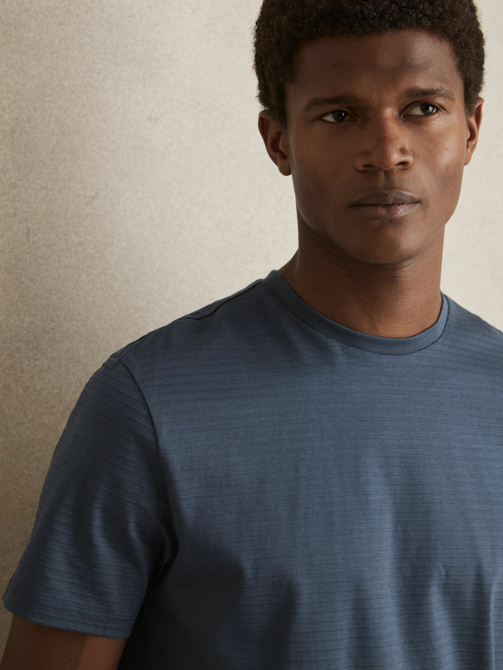 Reiss | Mercerised-Cotton Ribbed T-Shirt in Airforce Blue
