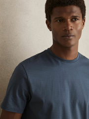 Reiss | Mercerised-Cotton Ribbed T-Shirt in Airforce Blue