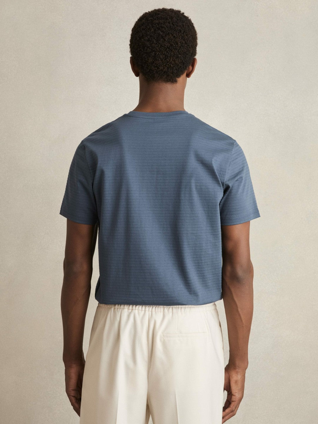 Reiss | Mercerised-Cotton Ribbed T-Shirt in Airforce Blue