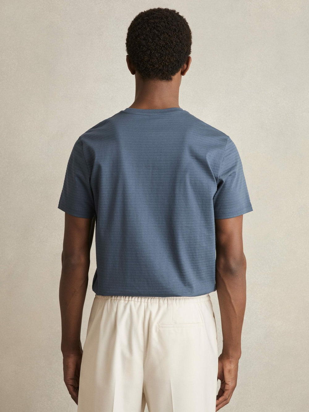 Reiss | Mercerised-Cotton Ribbed T-Shirt in Airforce Blue