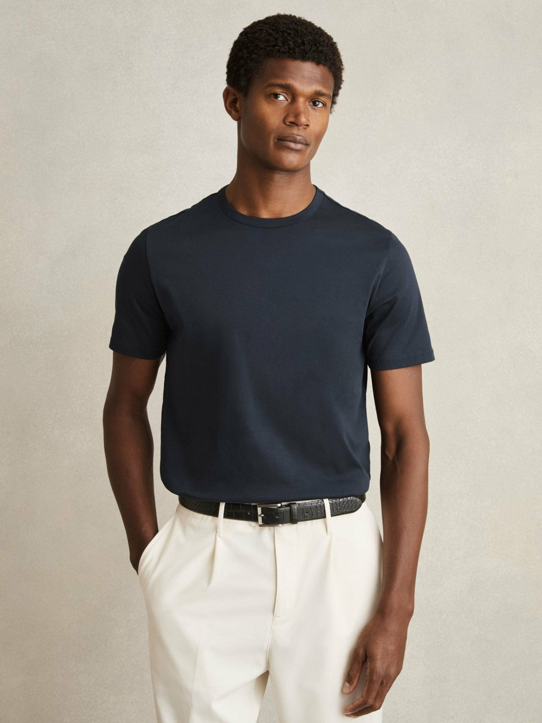 Reiss | Mercerised-Cotton Crew-Neck T-Shirt in Navy