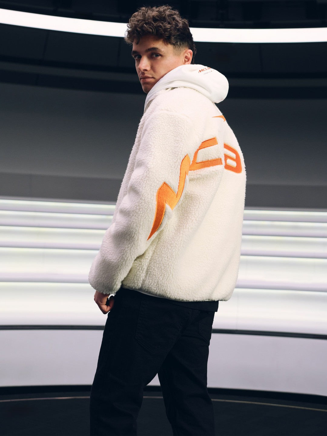 Reiss | McLaren F1 Team Embroidered Fleece Jacket Unisex Fit in Off White