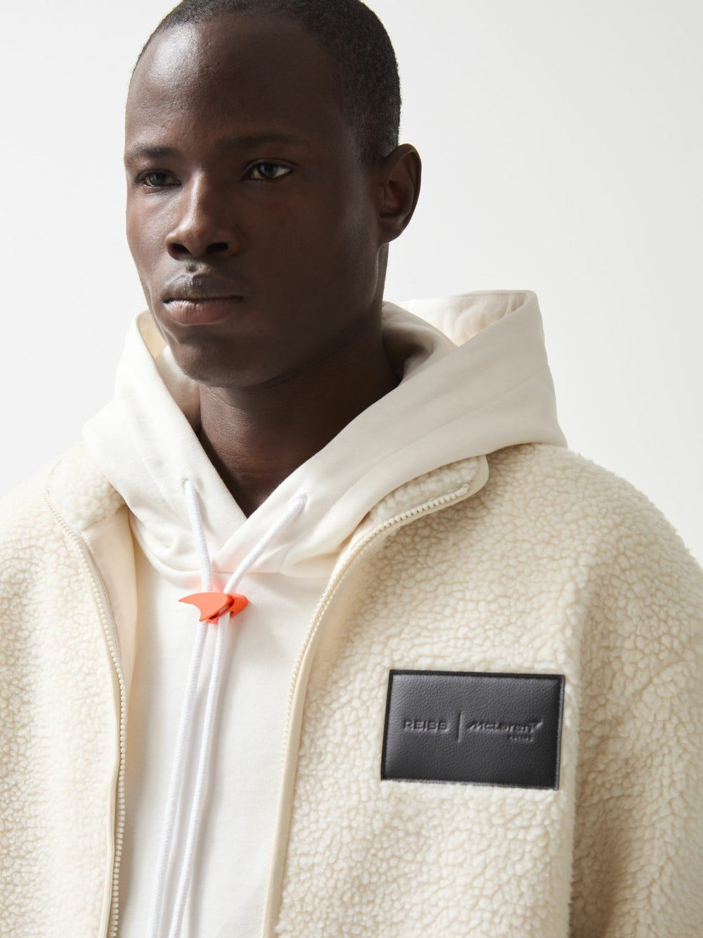 Reiss | McLaren F1 Team Embroidered Fleece Jacket Unisex Fit in Off White