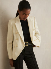 Reiss | Tailored Fit Textured Double Breasted Blazer in White