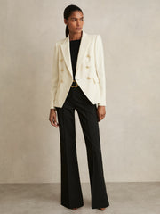 Reiss | Tailored Fit Textured Double Breasted Blazer in White