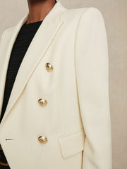 Reiss | Tailored Fit Textured Double Breasted Blazer in White