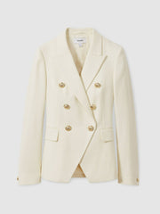 Reiss | Petite Tailored Fit Textured Double Breasted Blazer in White