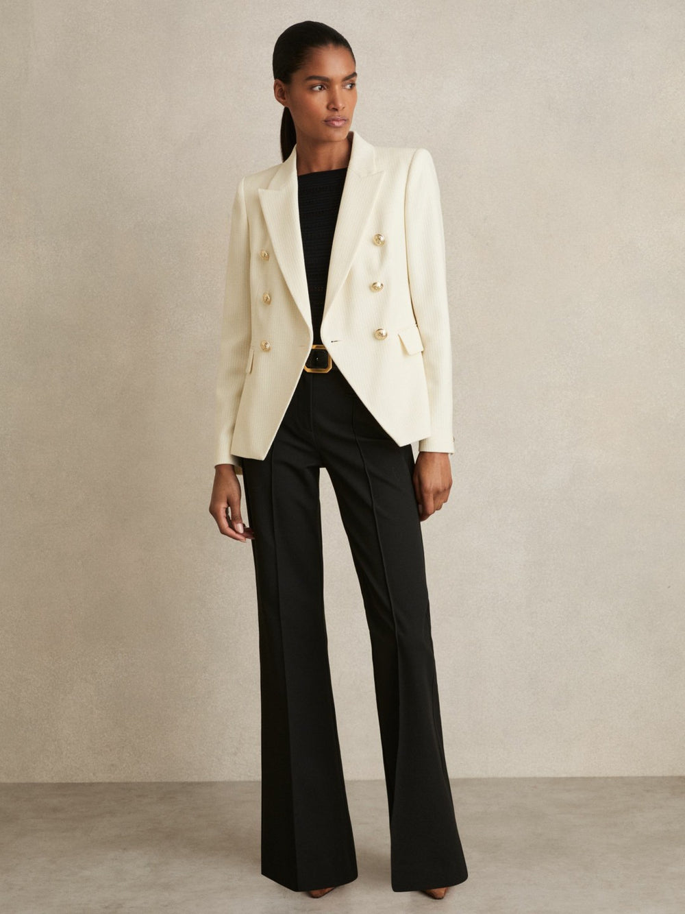 Reiss | Petite Tailored Fit Textured Double Breasted Blazer in White