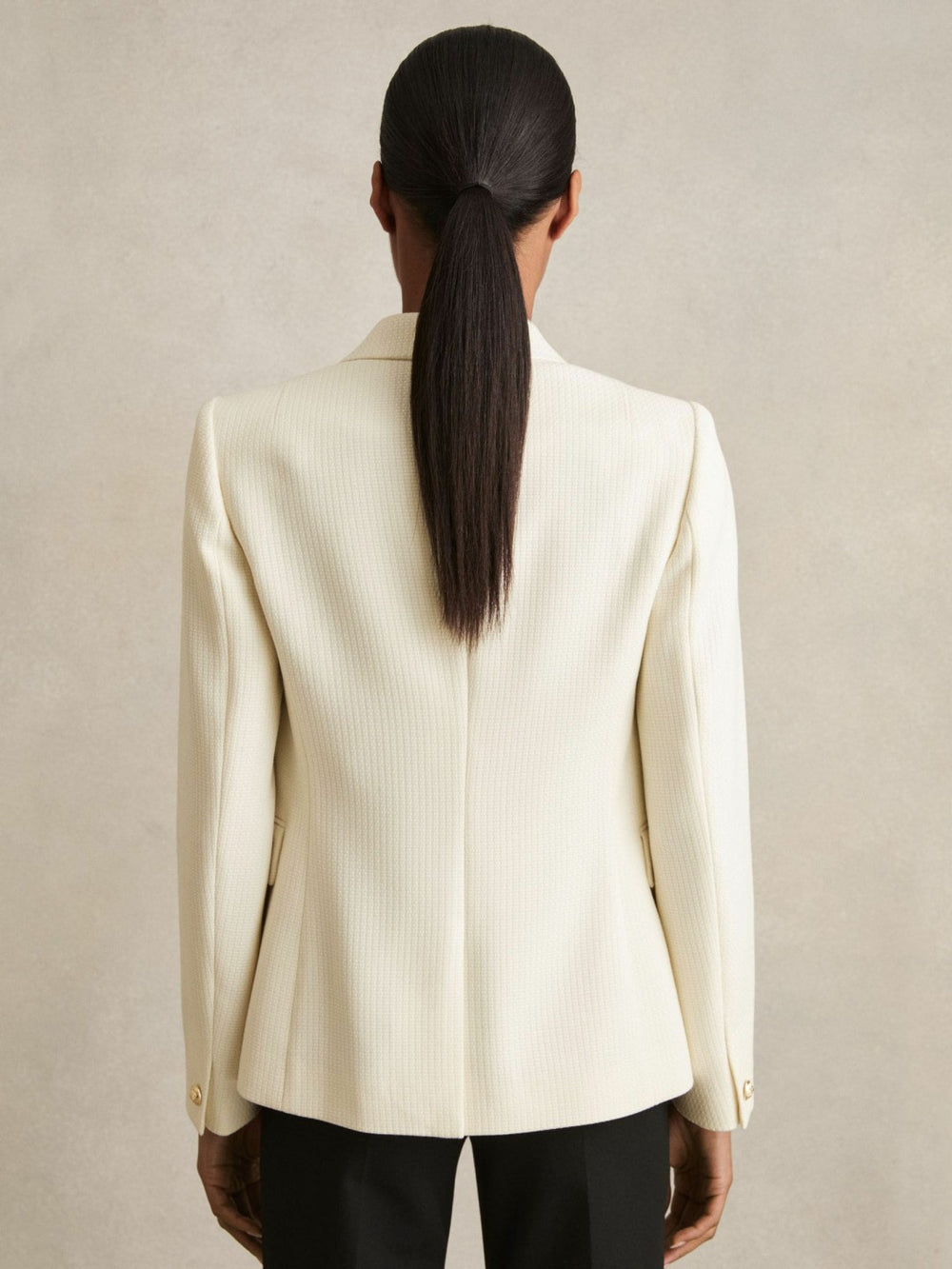 Reiss | Petite Tailored Fit Textured Double Breasted Blazer in White