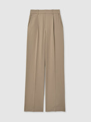 Reiss | Petite Elasticated-Waist Wide-Leg Twill Trousers in Mink Neutral