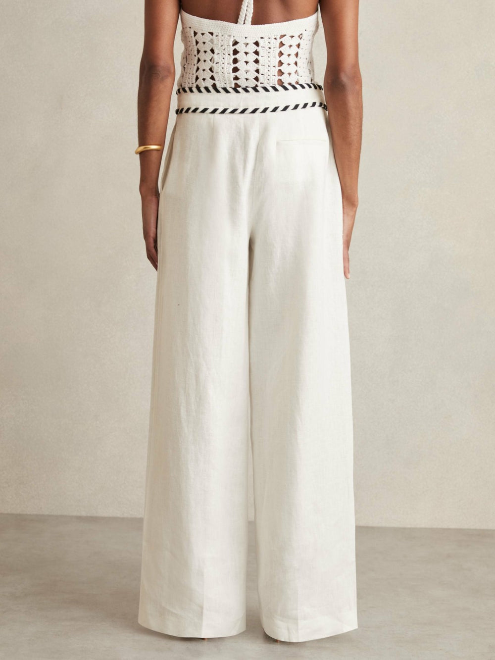 Reiss | Linen Wide-Leg Whipstitch Trousers in White
