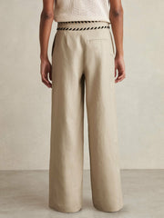 Reiss | Linen Wide-Leg Whipstitch Trousers in Neutral