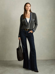 Reiss | Wool-Cashmere Tipped V-Neck Cardigan in Charcoal