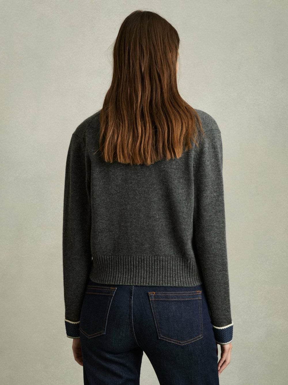 Reiss | Wool-Cashmere Tipped V-Neck Cardigan in Charcoal