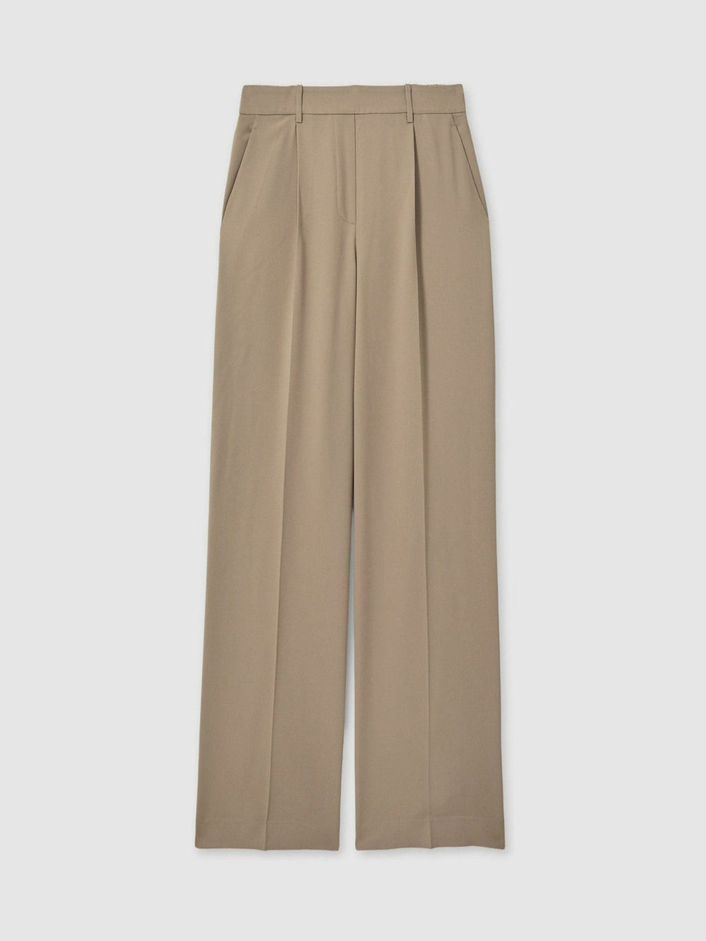 Reiss | Elasticated-Waist Wide-Leg Twill Trousers in Mink Neutral