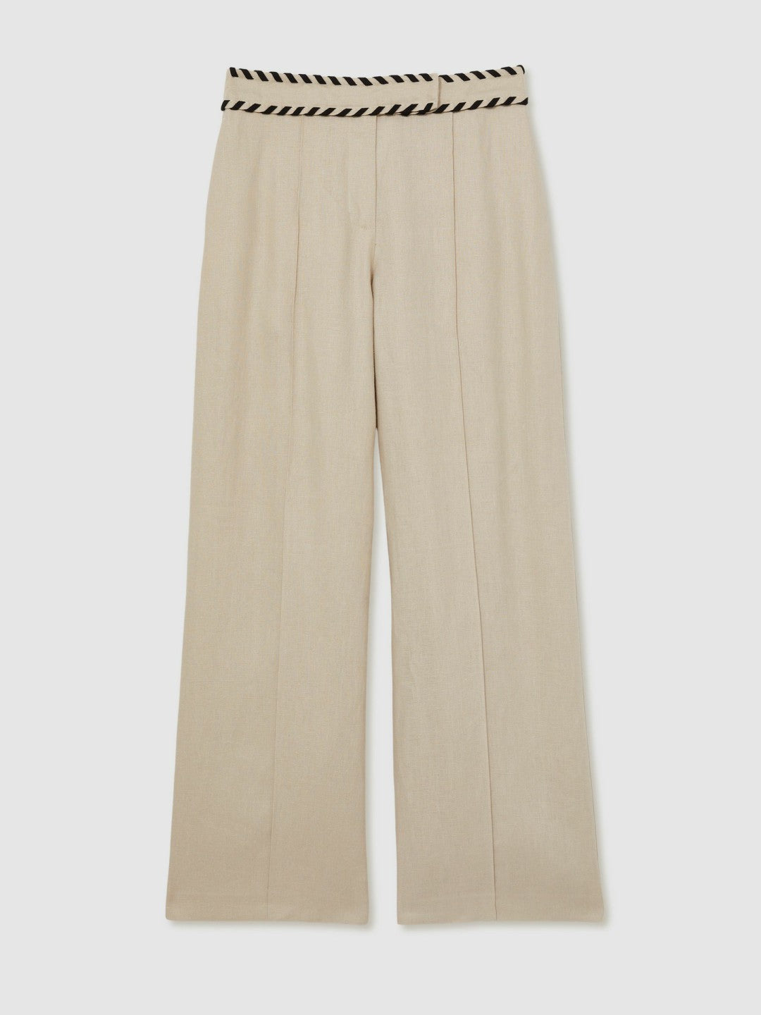 Reiss | Petite Linen Wide-Leg Whipstitch Trousers in Neutral