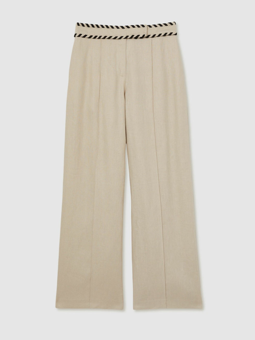 Reiss | Petite Linen Wide-Leg Whipstitch Trousers in Neutral