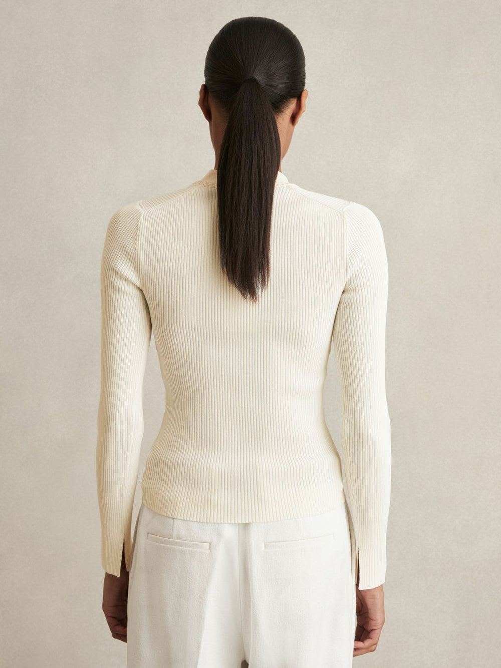 Reiss | Craft-Stitch Rib-Knit Top in Ivory