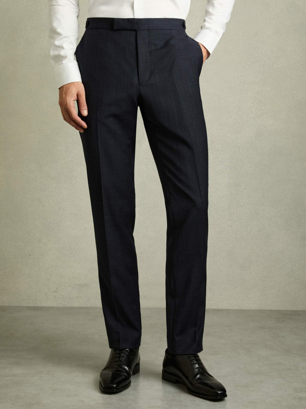 Reiss | Slim-Fit Wool-Blend Textured Tailored Trousers in Navy