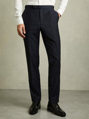 Reiss | Slim-Fit Wool-Blend Textured Tailored Trousers in Navy