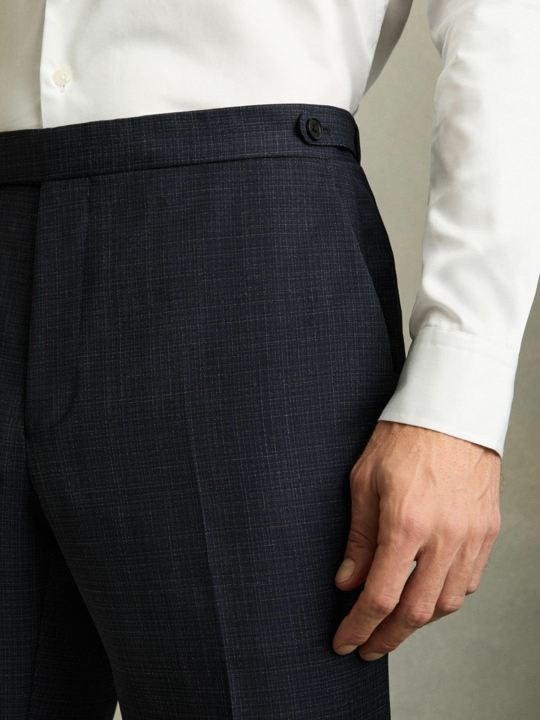 Reiss | Slim-Fit Wool-Blend Textured Tailored Trousers in Navy