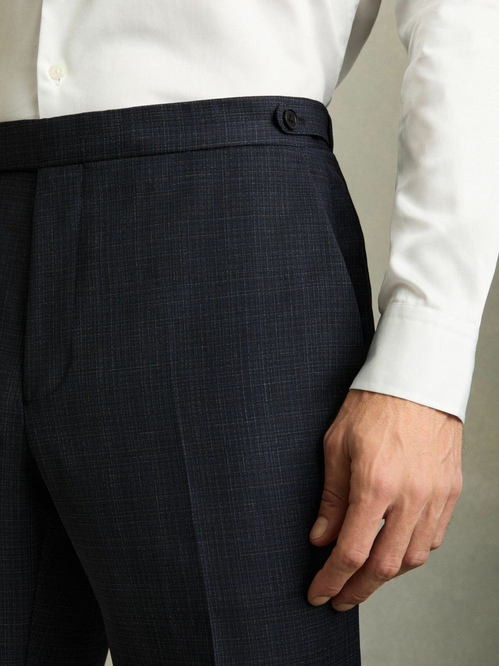 Reiss | Slim-Fit Wool-Blend Textured Tailored Trousers in Navy