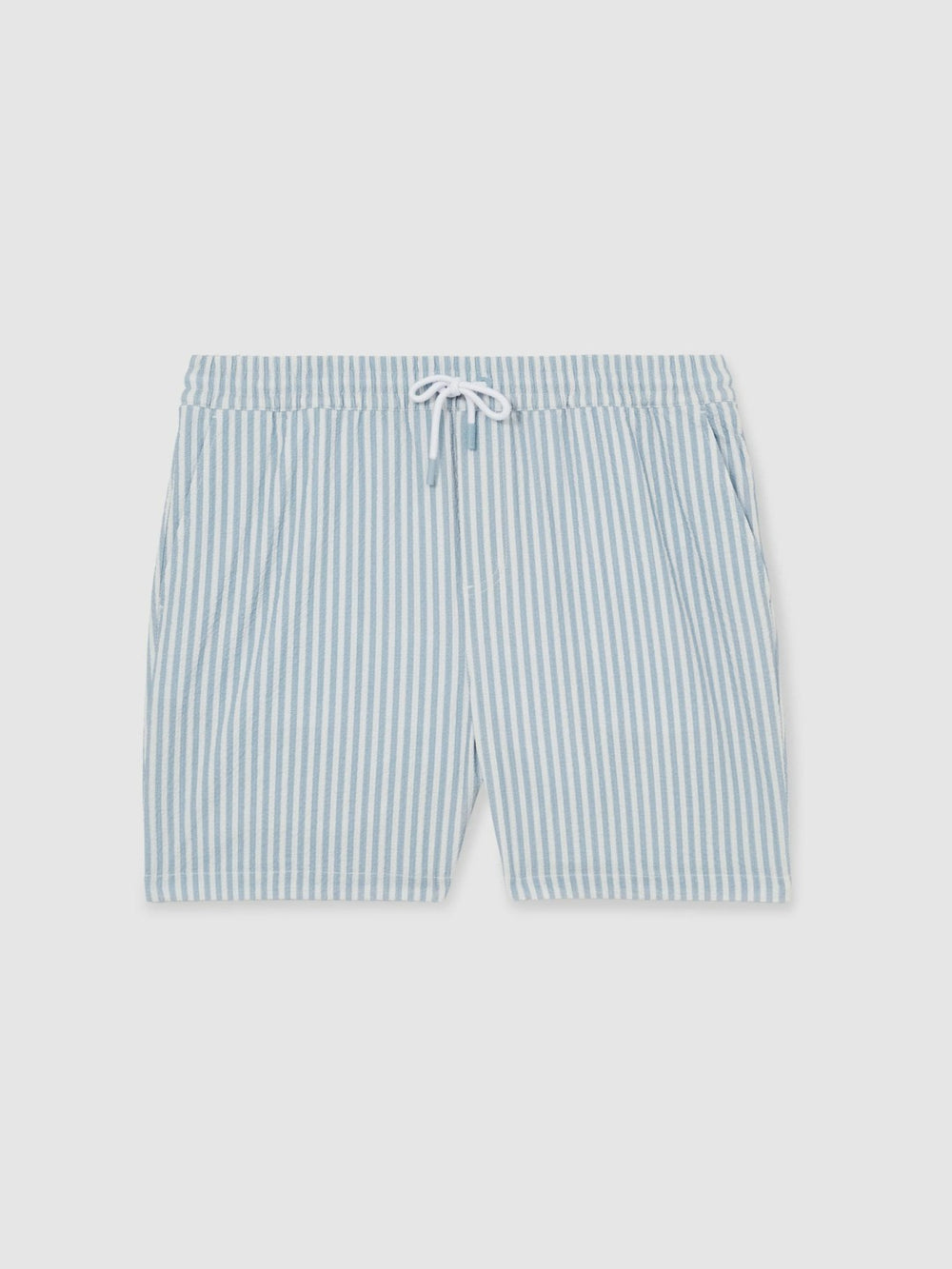 Reiss | Seersucker Stripe Swim Shorts in Soft Blue/White