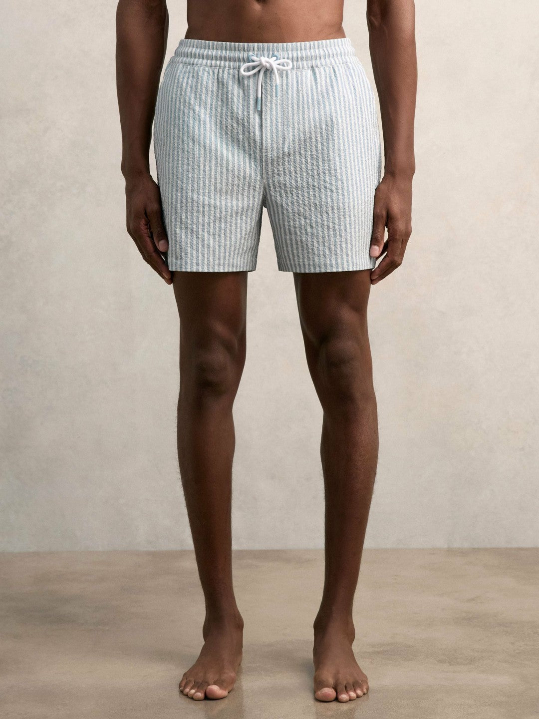 Reiss | Seersucker Stripe Swim Shorts in Soft Blue/White