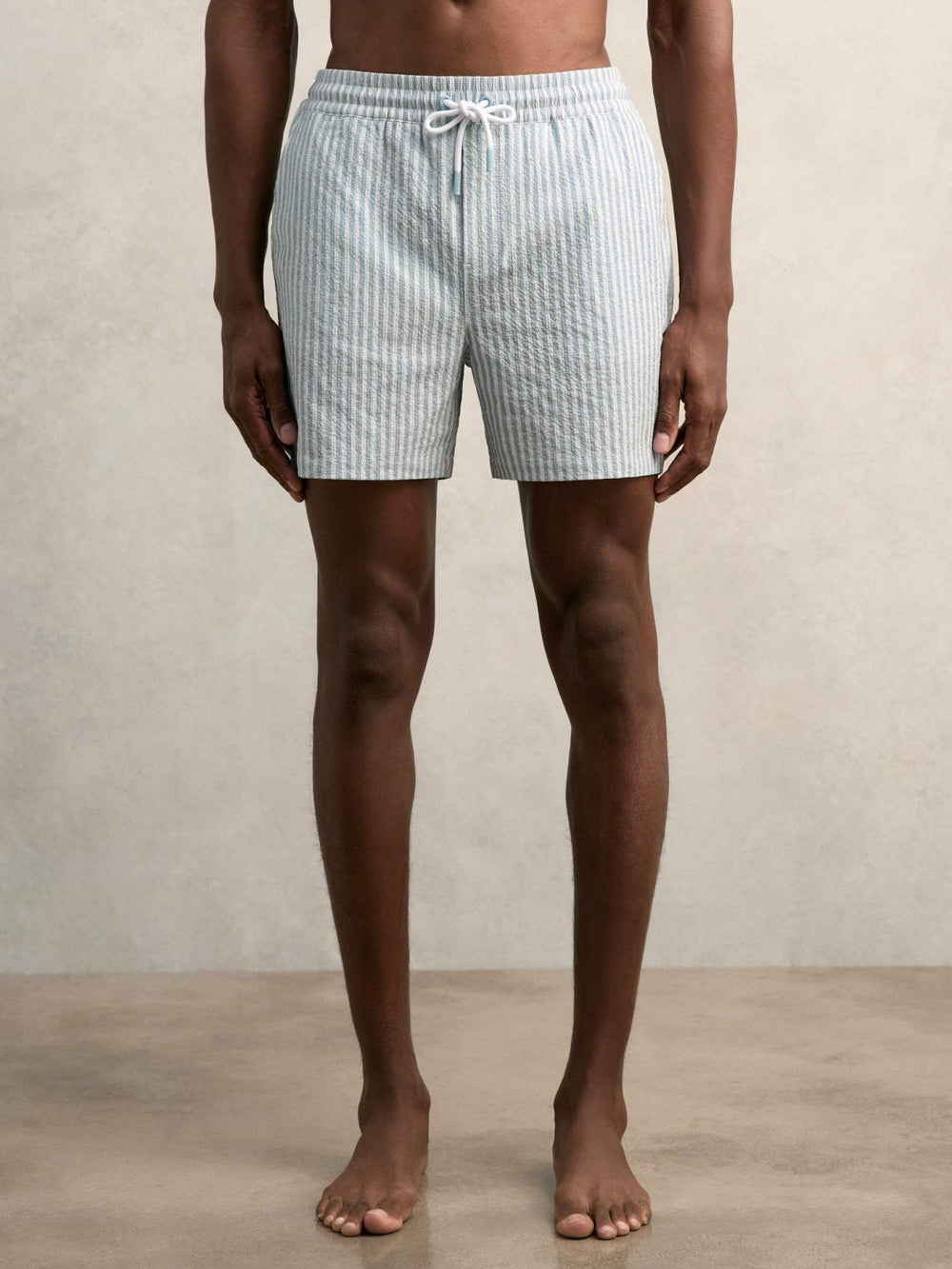Reiss | Seersucker Stripe Swim Shorts in Soft Blue/White