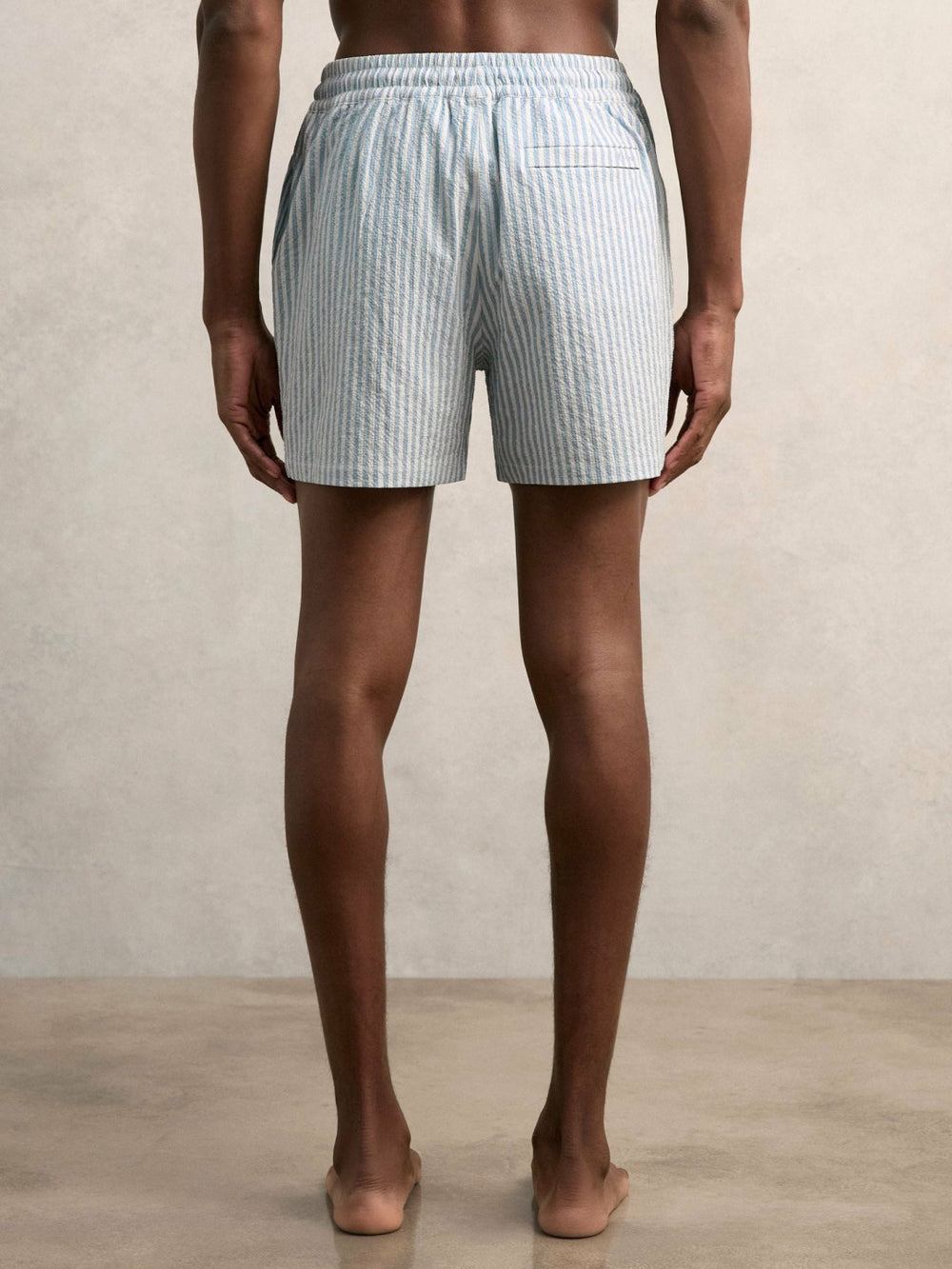 Reiss | Seersucker Stripe Swim Shorts in Soft Blue/White