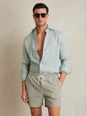 Reiss | Seersucker Stripe Swim Shorts in Sage/White