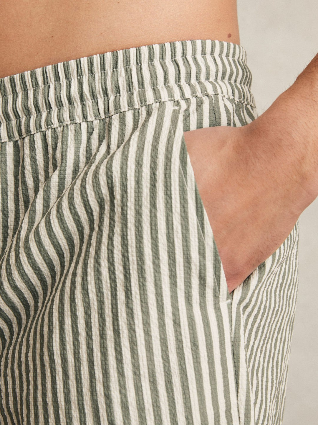 Reiss | Seersucker Stripe Swim Shorts in Sage/White